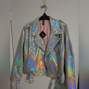 Black Milk Force Field Holographic Moto Jacket, Size 16, NWT